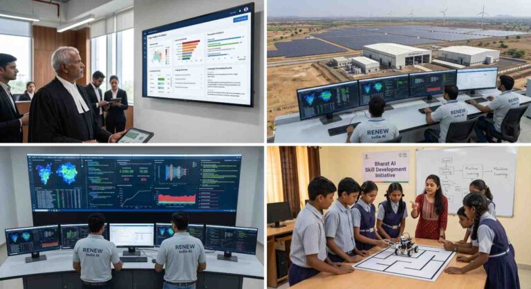 IndiaAI Mission ಮತ್ತು ಭಾರತದ AI ನೀತಿಯ ಪ್ರಮುಖ ಅಂಶಗಳ ಚಿತ್ರಣ